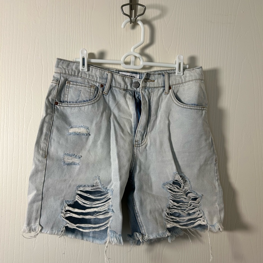 Distressed Light Blue Denim Shorts